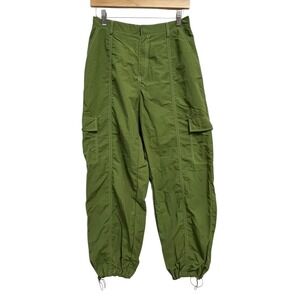 Beige Botany Cargo Pants‎ Medium Green Nylon Parachute Jogger Drawstring Hem